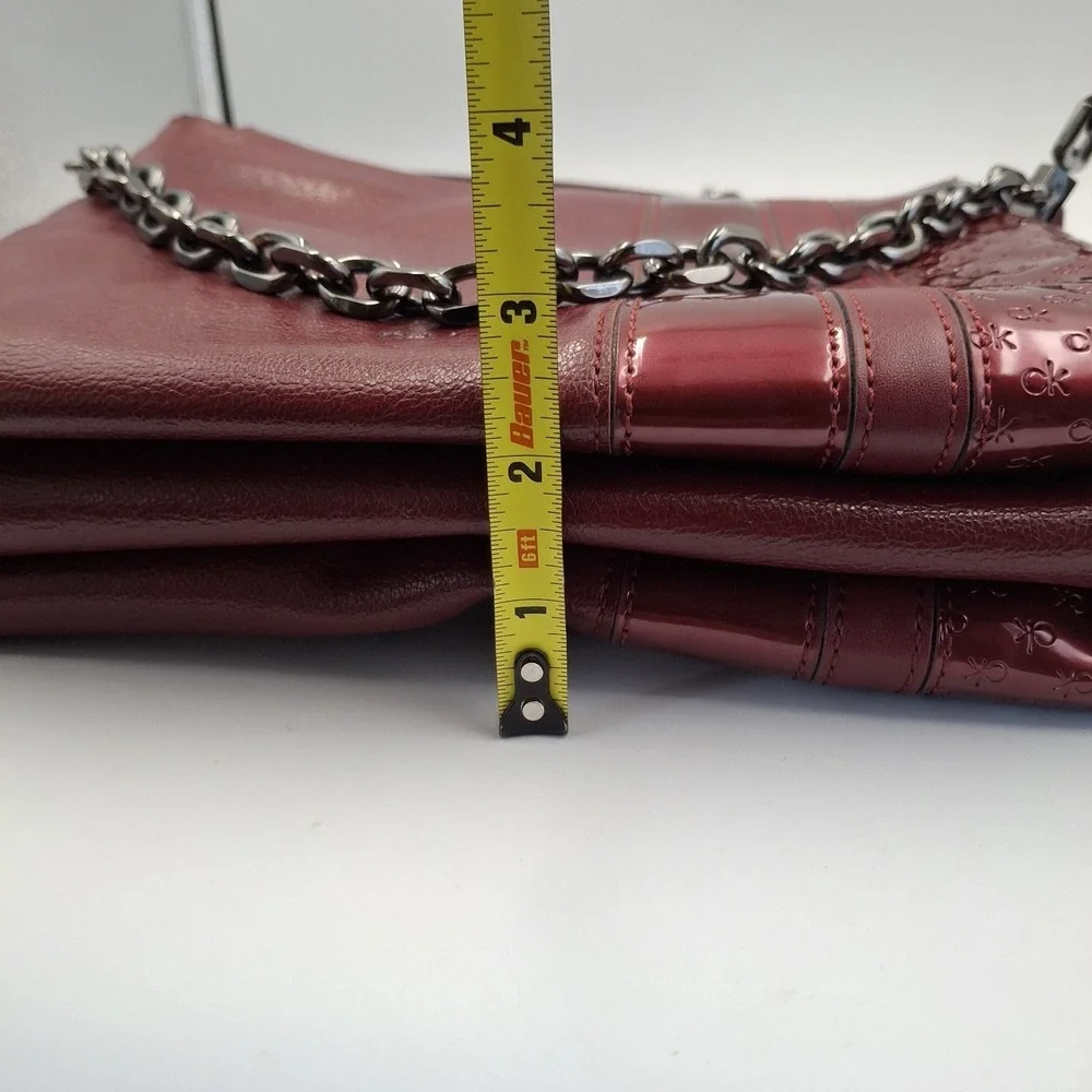Calvin‎ Klein Crossbody Bag Burgundy Wine Mixed Media Embossed CK Logo Chain